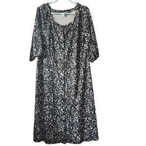 J. Jill Dress Women's XL Ditzy Floral Black White Yellow Stretch Boho